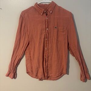 Lacoste Men's Linen Orange Button-Down Shirt